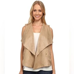 Kut From The Kloth Faux Suede Drape Front Sleeveless Vest Desert Beige  Large